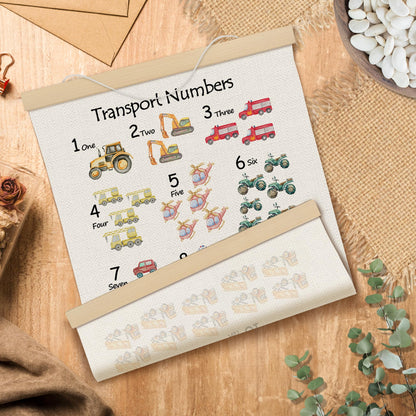 MOTERMATE Transport Number Wall Art Poster Chart, Playroom Decor, Preschool Learning Educational Canvas Poster Hanger Frame for Toddlers Classroom, Car Themed Wall Hanging Banner Decor, 12x16 Inch