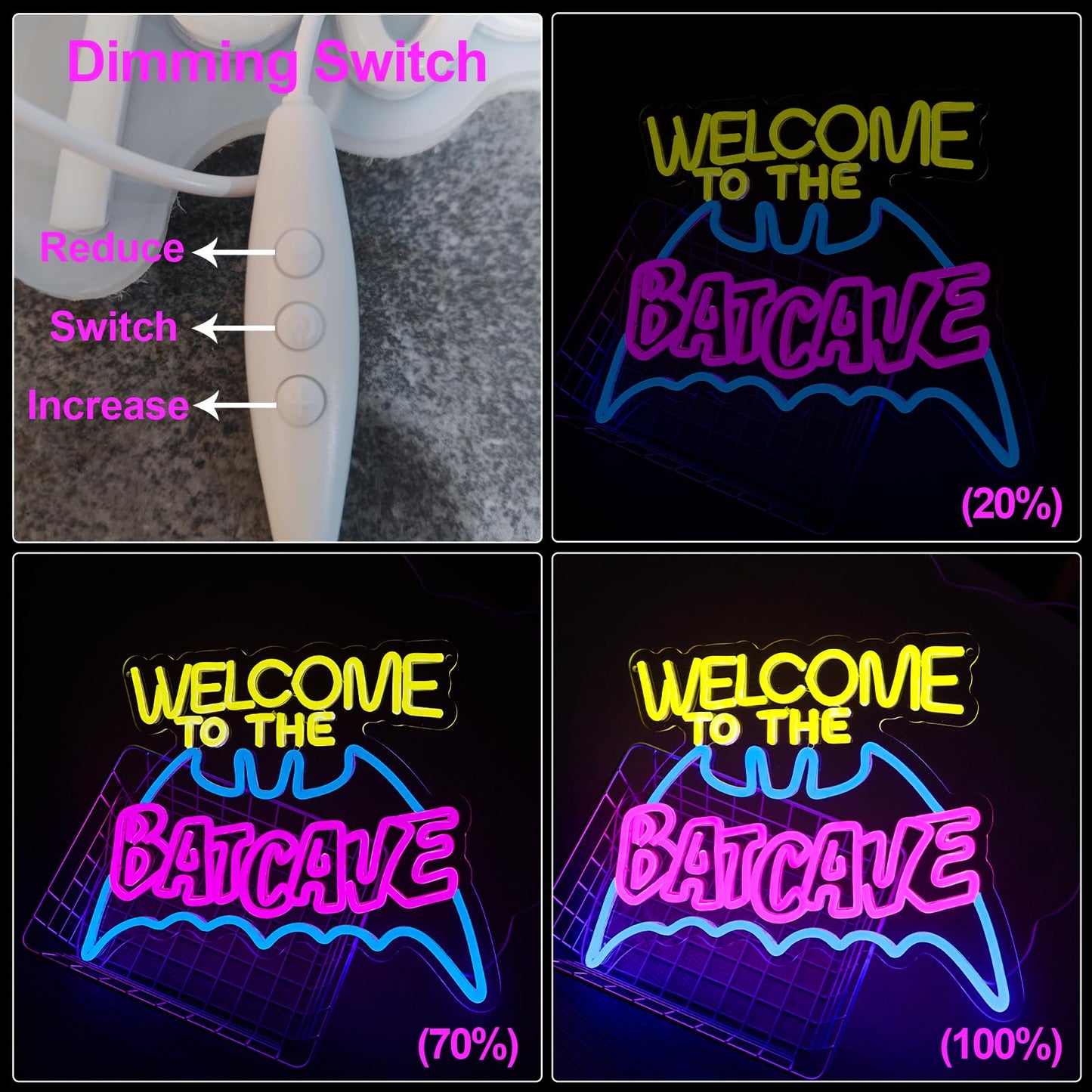 Bat Cave Neon Sign for Wall Decor - Dimmable LED Neon Light for Man Cave, Gamer Room, Bedroom, Dorm - Cool Hero Inspired Wall Art & Gift - 16.5 x 11 Inches, USB Powered