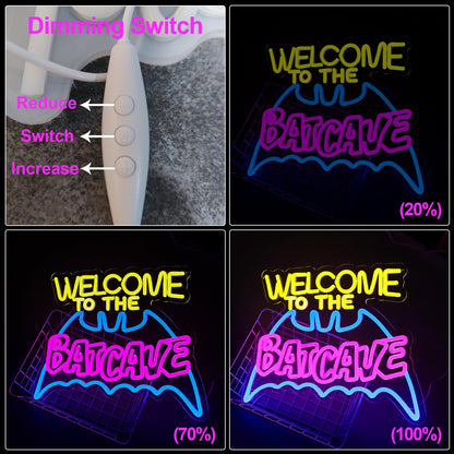Bat Cave Neon Sign for Wall Decor - Dimmable LED Neon Light for Man Cave, Gamer Room, Bedroom, Dorm - Cool Hero Inspired Wall Art & Gift - 16.5 x 11 Inches, USB Powered