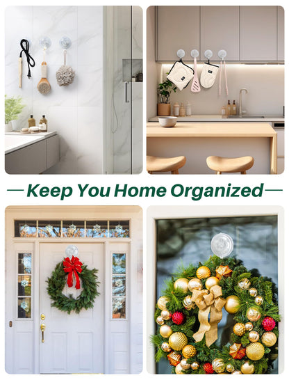 AENTGIU 10 Pack Clear Suction Cup Wreath Hanger, Heavy Duty Shower Suction Cup Hooks with Adhesive Suction Tab, Removable Strong Front Door Hooks for Hanging Wreath Ideal for Glass, Windows, Doors