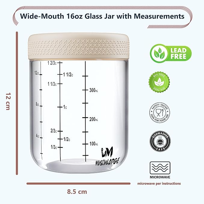 Overnight oats containers with lids, Yogurt jars, Chia seed pudding jars, Glass meal prep containers, 16 oz mason jars with airtight lids (4 Pack, Lavish Blue & Soft Pink)