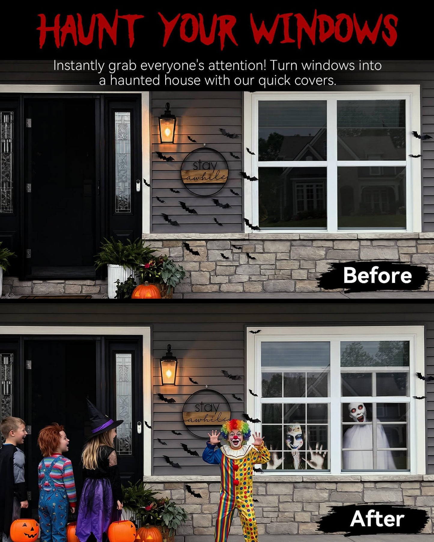 YUSPENYE 2 Pack of Halloween Female Ghost Curtain, Window Door Cover, Halloween Decoration, Party Decors