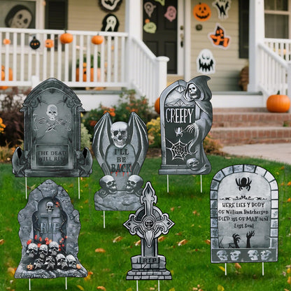 VQOIHP Halloween Tombstone Yard Signs with Stakes，Large Eerie Graveyard Design 6 PCS, Outdoor Garden, Lawn Decor, Yard Lawn Decorations Outside for Halloween Party Props