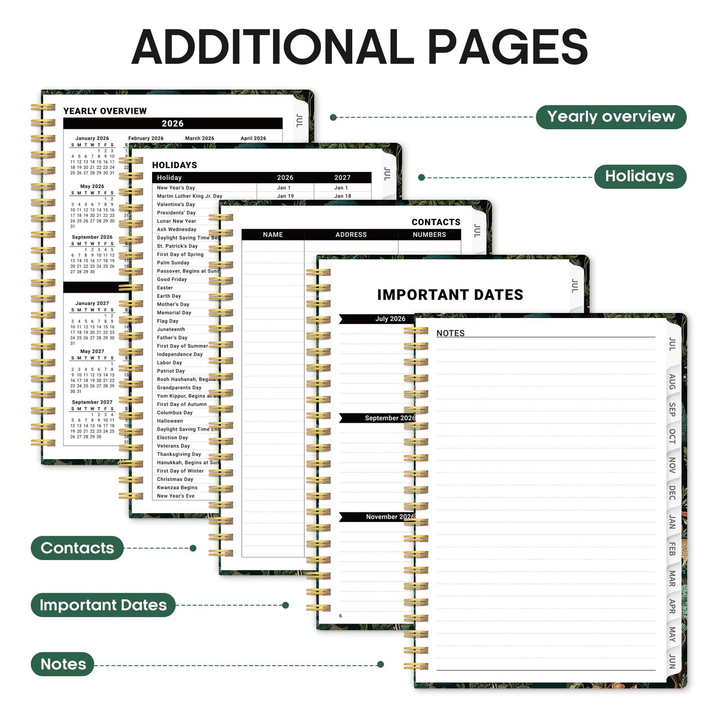 Planner 2026-2027, Academic Year Weekly and Monthly Calender Planner, from Jul 2026 - Jun 2027, Spiral Bound School Planning Book, Perfect for Teacher, Student, Women & Men, A4 (8.5" x 11"), Enchanted Grove