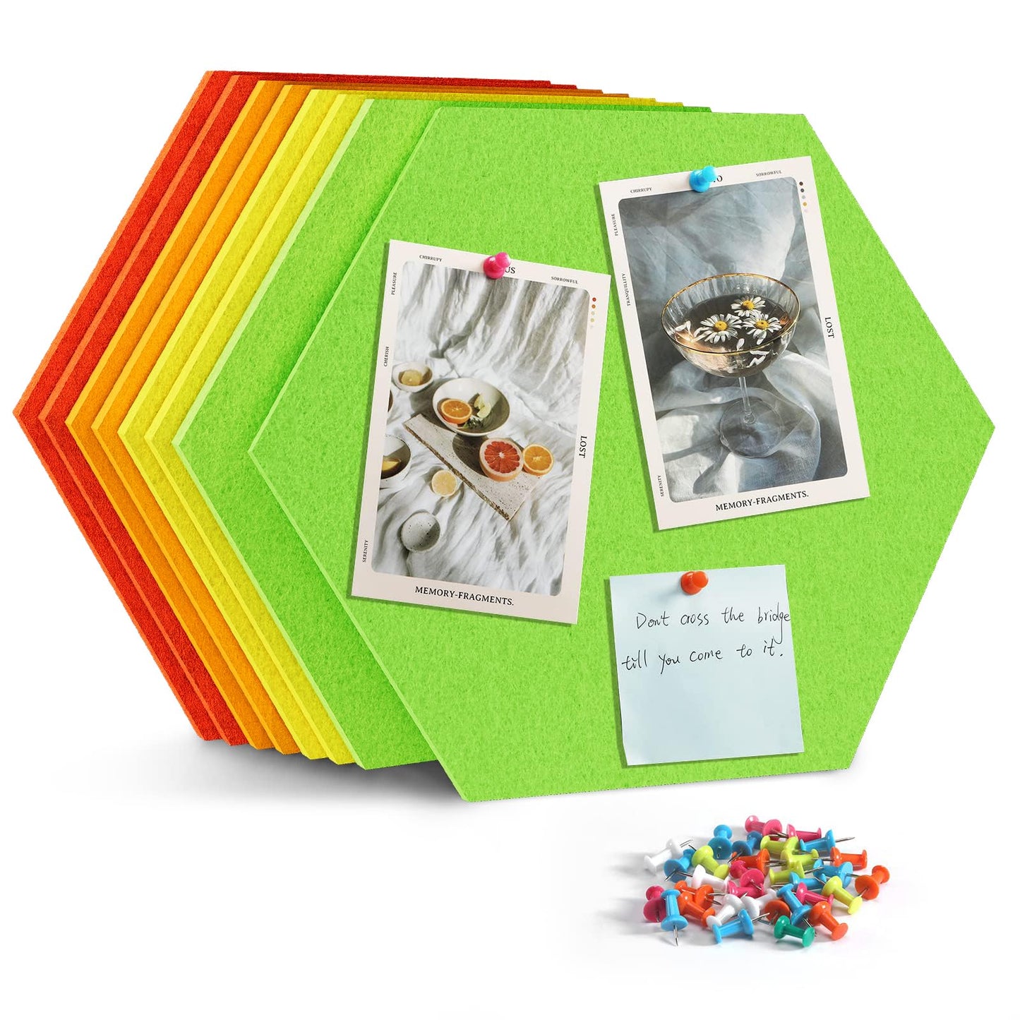 Uoisaiko 8 Pack Hexagon Felt Bulletin Board Tiles - 12" Large Thick Pin Board for Walls with 30 Push Pins, DIY Boards for Office Home School Decor, Aesthetic Hex Cork Board Alternative