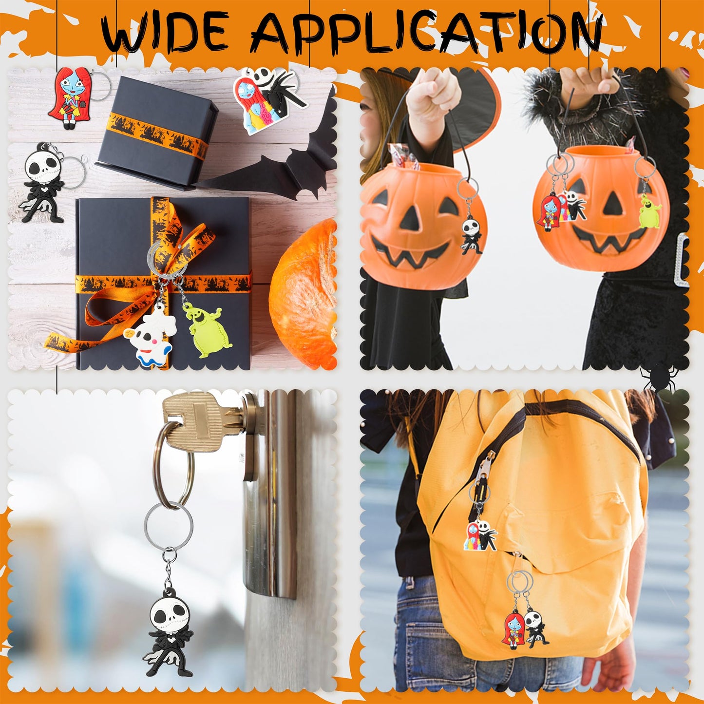 CFuguier Halloween Nightmare Keychains - 30Pcs Spooky Night Keyring Pack Rings Split Stocking Stuffers Car Keys Party Favor Women Men Purse Handbags Backpack Bag Charm Goth Accessories Trick Or Treat