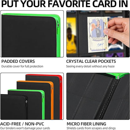 Premium Trading Card Storage Album,9 Pocket 40 Side Pages, 360 Cards,Black Zipper Binder for Collectible Games, Sports Card Organization&Protection (Black)