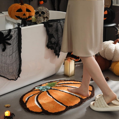 YRXRUS Halloween Pumpkin Bathroom Rugs, Ultra Soft Pumpkin Shaped Bath Mat, Machine Washable Orange Bath Rugs, Living Bedroom Kids for Halloween Room Decor Area Rugs, Large 21 x 30 Inch