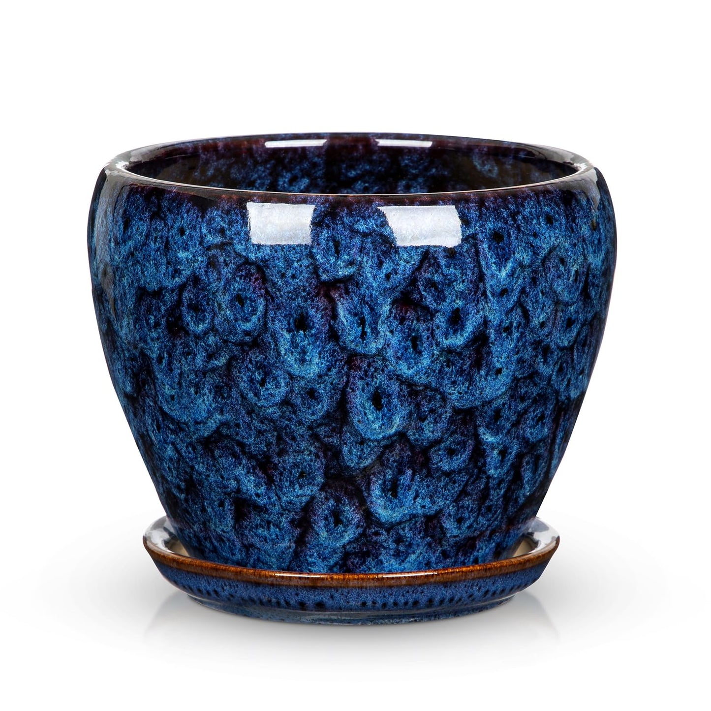 Hollyone Ceramic Planter Blue Ceramic Plant Pot for Plants Flowers 5.5 inch with Drainage Hole and Saucers Ceramic Glaze Round Flower Plant Pot for Indoor Outdoor Round Succulent Orchid Flower Pot