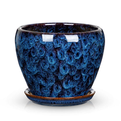 Hollyone Ceramic Planter Blue Ceramic Plant Pot for Plants Flowers 5.5 inch with Drainage Hole and Saucers Ceramic Glaze Round Flower Plant Pot for Indoor Outdoor Round Succulent Orchid Flower Pot