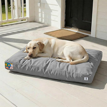 Sytopia 42 Inch Canvas Outdoor Dog Bed for Extra Large Dogs, Great Gift for Pets with Waterproof Machine Washable Removable Cover, Indoor Patio Pet Pad for Crate, Light Grey