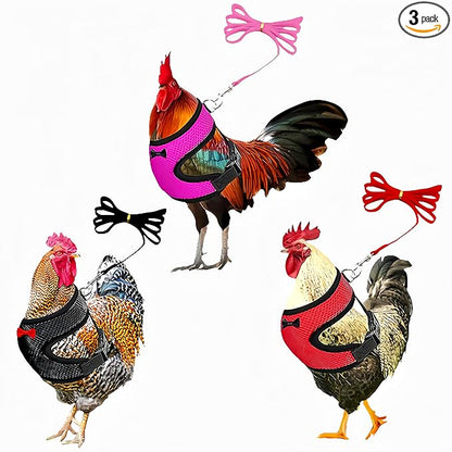 3 Pack Chicken Harness and Leash Set Adjustable Hen Vest with Matching Belt Breathable Mesh Training Harness Pets Leash for Hens Duck Goose Small Pet-Black&Red&Pink,M
