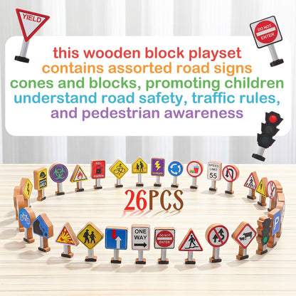 Blosssound Wooden Toys Set for Preschool Classroom - Multicultural Career People Blocks Educational Wooden Play for Kids Learning Toys Play Games Activity Supplies(32 Pcs,Traffic Signals)