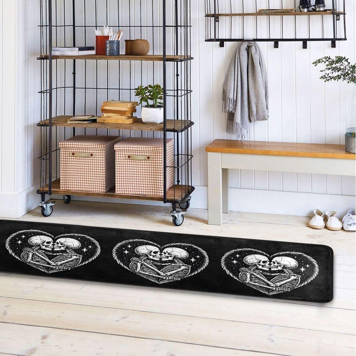 ALAZA Skull Skeleton Love Heart Black Runner Area Rug Non Slip Floor Mat for Hallway Entryway Living Room Bedroom Dorm Home Decor 72x24 inches