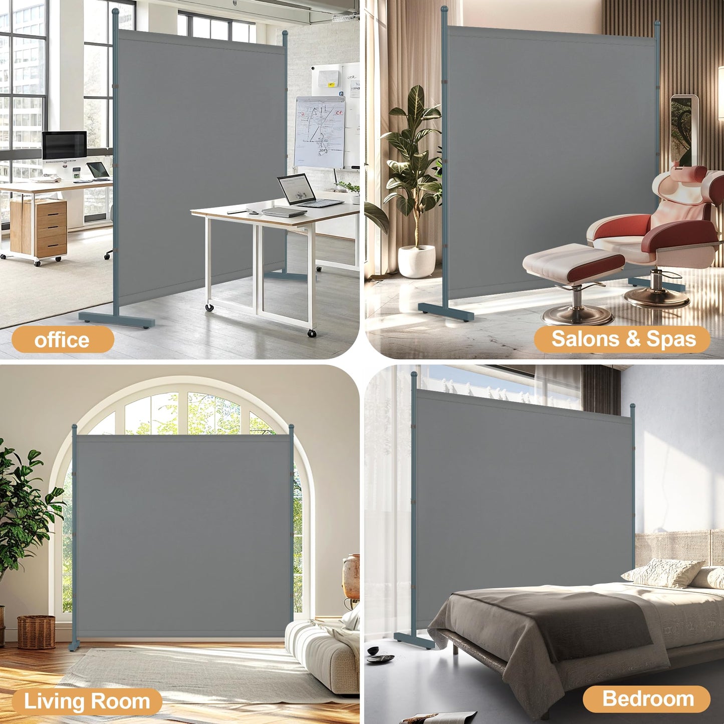 Yettsoy 6FT Extra Thick Single Panel Room Divider, Heavy Duty Privacy Partition Screen Wall Divider for Room Separation, Freestanding 71" W Room Divider Panel for Dorm Studio Office, Grey