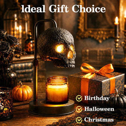Skull Candle Warmer Lamp with Timer and Dimmer, Gothic Candle Holder Height Adjustable with 2 Light Bulbs,Black Spooky Gothic Home Decor,Halloween Witchy Gifts