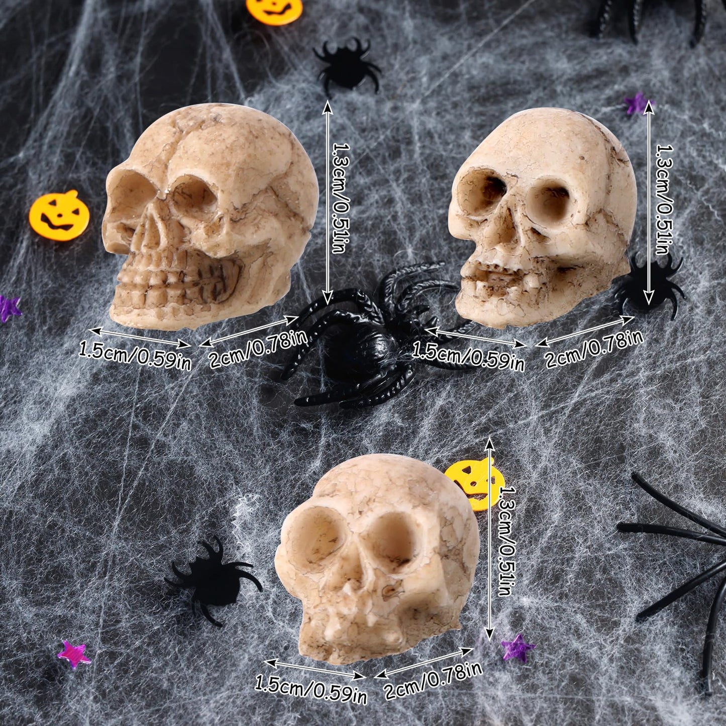 Gemscream 80 Pcs Mini Skull Figurine Miniature Skeleton Head Small Resin Skull Table Decor Halloween Micro Landscape Figure Crafts Halloween Prank Props Party Decor Haunted Dollhouse Accessories