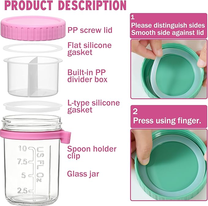 Danmu 16oz Overnight Oats Containers with Lids,Parfait Cups with lids Removable Dressing Cup & Spoon,Leak-Proof Parfait & Salad Jars for Breakfast,Office,Gym 6 Pack