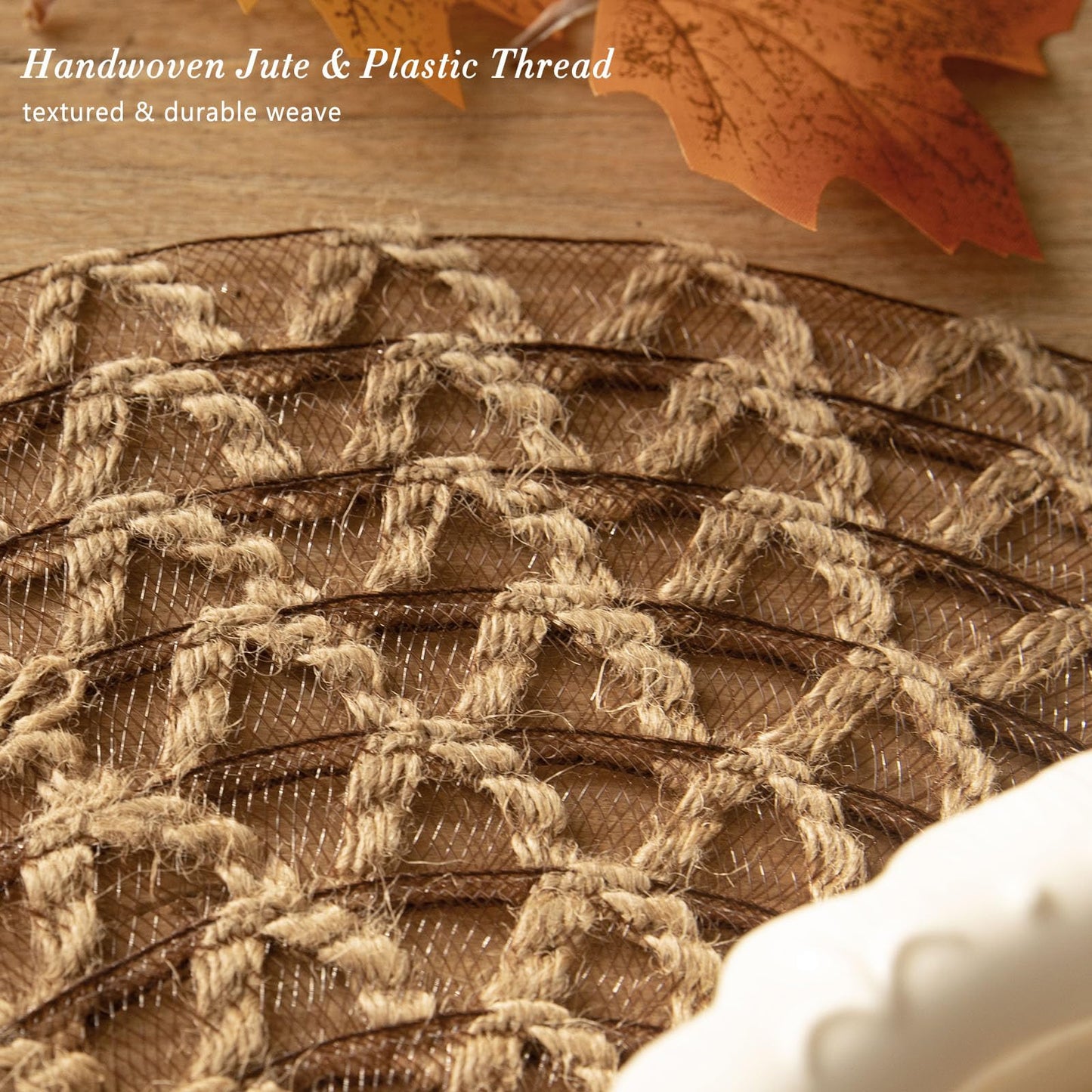 Noctiflorous Round Burlap Placemats Set of 6 Jute Rustic Place Mats for Dining Table Heat Resistant Natural Farmhouse Table Mats Decor (Jute Mesh, 6)