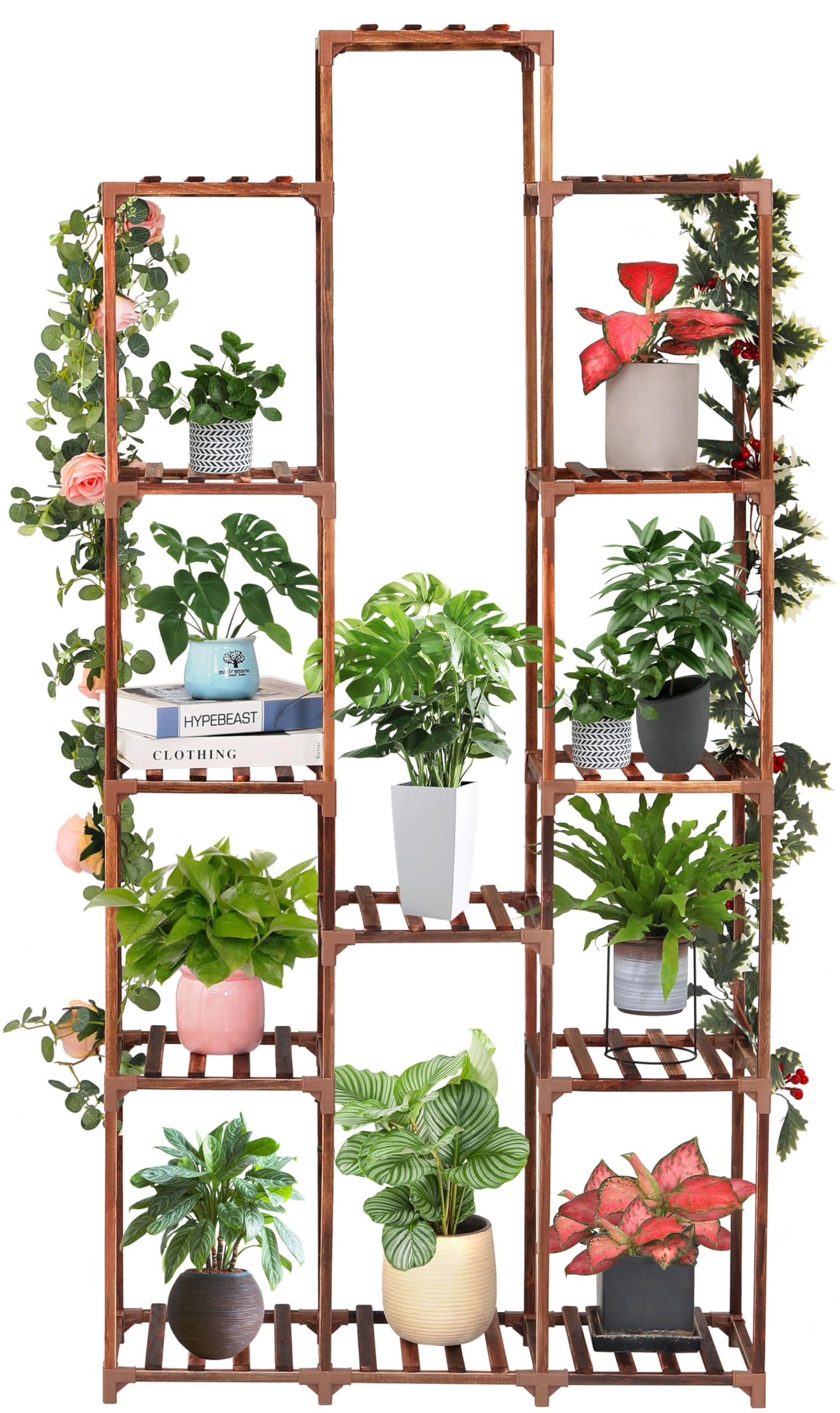 XXXFLOWER Plant Stand Indoor Outdoor 13 Tiers Wood Plant Shelf for Multiple Plants ，Large Plant Rack for Window Garden Balcony Patio Porch Living Room