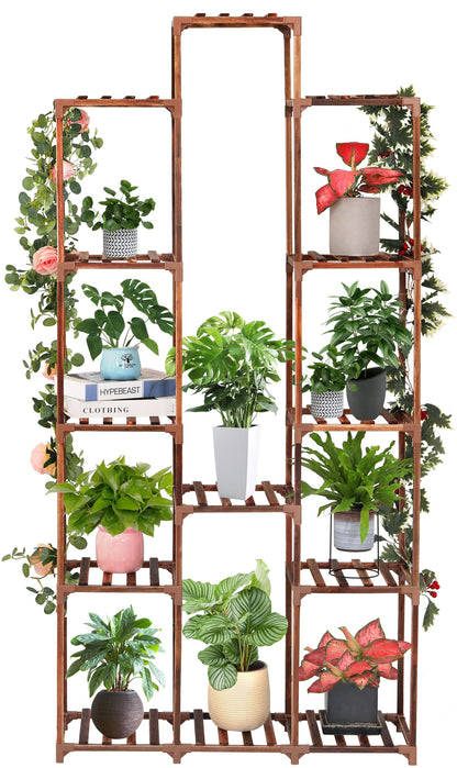 XXXFLOWER Plant Stand Indoor Outdoor 13 Tiers Wood Plant Shelf for Multiple Plants ，Large Plant Rack for Window Garden Balcony Patio Porch Living Room