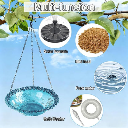 4 Pack Hanging Bird Baths Bowl Outdoor Bird Feeder 15.7 Inch Metal Chains, Weather-Resistant Hanging Bird Feeder & Bath Tray for Garden, Patio, Backyard Wildlife Decor (4Pcs Color)
