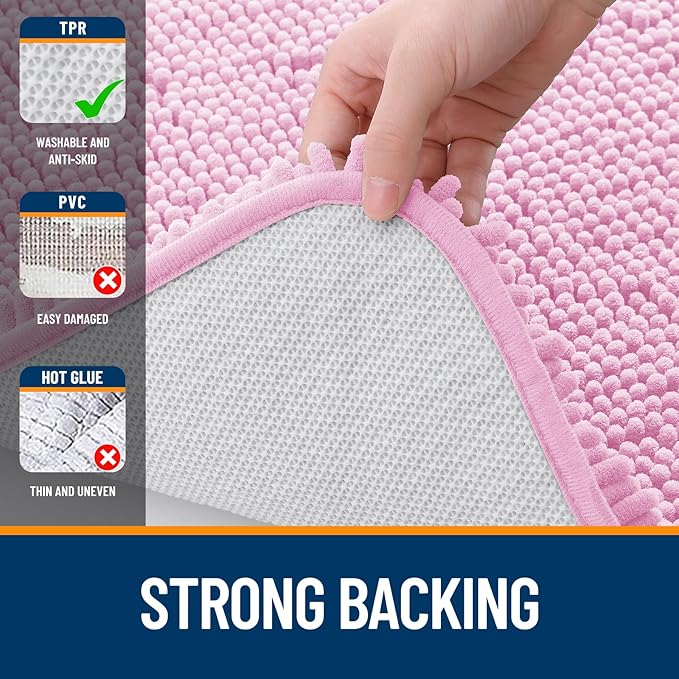 OLANLY Large Bathroom Rugs 47x32, Extra Soft Absorbent Chenille Bath Rugs, Rubber Backing Quick Dry, Machine Washable Bath Mats for Bathroom Floor, Tub and Shower, Home Decor Accessories, Pink