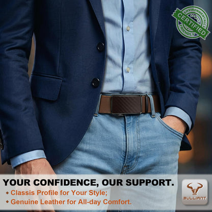 BULLIANT Men Ratchet Belt,Full Grain Leather Adjustable Belt Gift For Men Dress Casual Jeans-Cut For Fit(Pecan Pie,32"-38" Waist Adjustable)