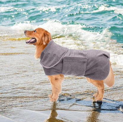 Geyecete Dog Drying Coat - Fast Drying Dog Bathrobe Towel - Microfibre Super Absorbent Pet Cat Bath Robe, Luxuriously Soft Gray XL