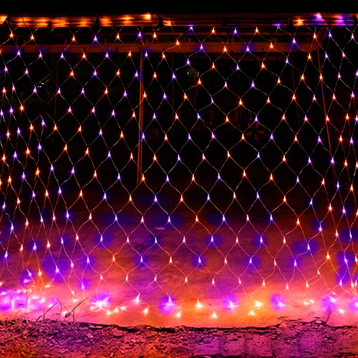 TW SHINE Halloween 200 LED Net Lights, 9.8 FT x 6.6 FT Connectable Waterproof Decorations Clear Wire with 8 Modes for Outdoor Garden Holiday Party (Purple & Orange)