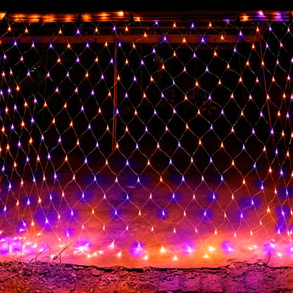 TW SHINE Halloween 200 LED Net Lights, 9.8 FT x 6.6 FT Connectable Waterproof Decorations Clear Wire with 8 Modes for Outdoor Garden Holiday Party (Purple & Orange)
