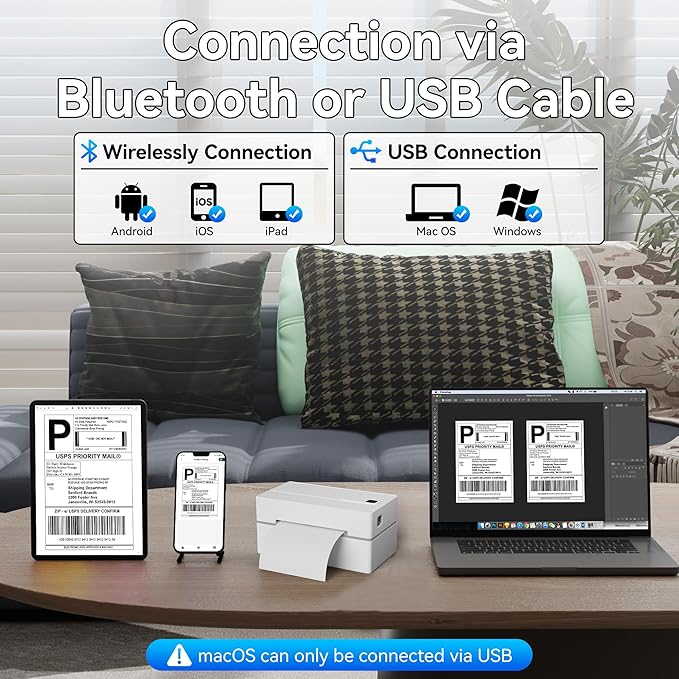 PeriPage Bluetooth Thermal Shipping Label Printer,Wireless 4x6 Shipping Label Printer for Shipping Packages,Support iPhone iPad Android Windows & Mac,Used for Amazon, Ebay,Shopify, Etsy, USPS.