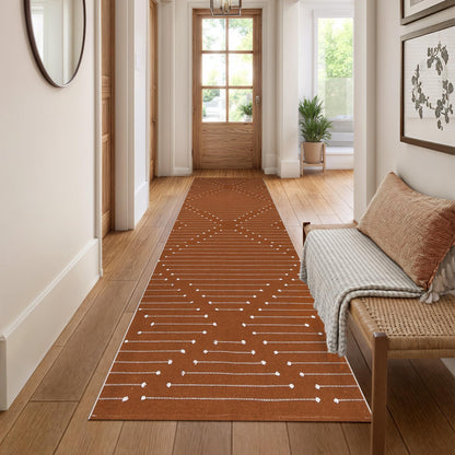 LIVEBOX Burnt Orange Runner Rug- 2x8 Runners for Hallway Kitchen, Cotton Blend Long Entryway Area Rugs, Boho Washable Long Mat Fall Halloween Decor Rugs