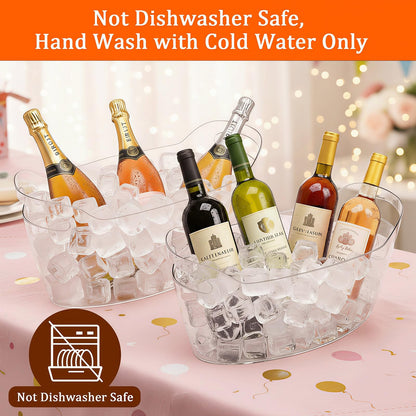 6.5L Ice Bucket 2 Pack Ice Buckets for Parties, Beverage Tub for Cocktail Bar with Handle, Drink Cooler for Wine Beer Champagne, Clear Ice Bucket with Scoop for Mimosa Bar Drink Chiller