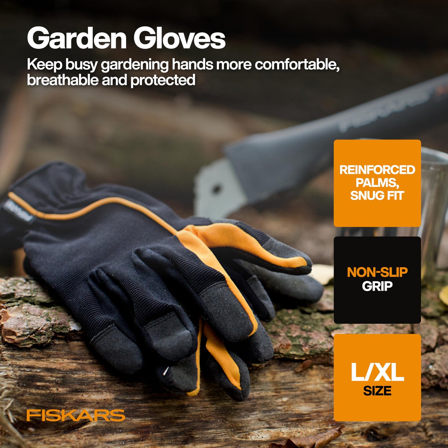 Fiskars 4-Piece House Plant Starter Tool Gift Set, Plant Care Accessories Set for Indoor Gardening and Potting, Pruning Shears with Steel Blade, FiberComp Trowel & Cultivator, L/XL Garden Gloves