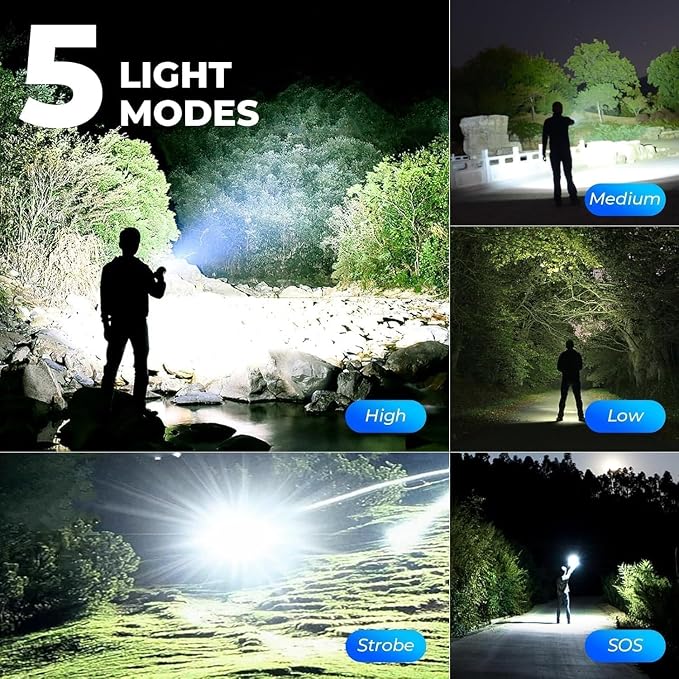 3 Pack Rechargeable LED Flashlights 990,000 Lumens, Adjustable, 5 Modes, IPX7 Waterproof, Powerful Handheld Flash Lights for Camping Hiking Emergency Home (M-3P)
