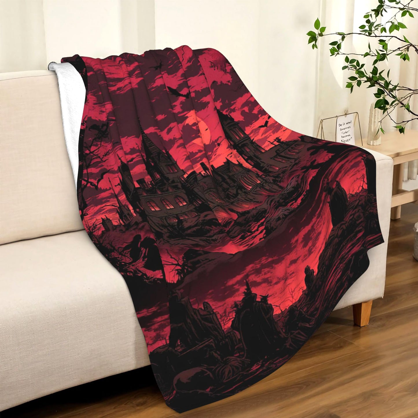 Gothic Blanket for Women Men, Super Soft Funny Cool Red Castle Halloween Gothic Bat Throw Blanket Gifts for Kids Adults, Warm Cozy Fuzzy Plush Fleece Flannel Goth Blankets 50"x40" for Couch Bedding
