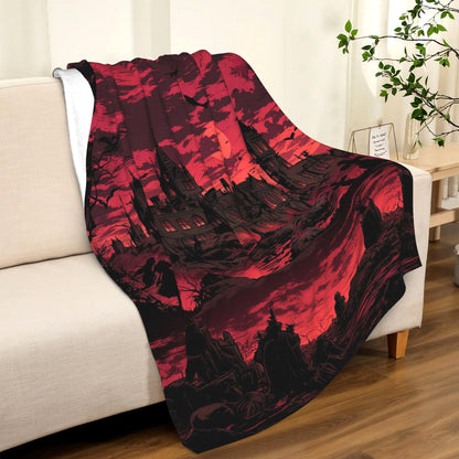 Gothic Blanket for Women Men, Super Soft Funny Cool Red Castle Halloween Gothic Bat Throw Blanket Gifts for Kids Adults, Warm Cozy Fuzzy Plush Fleece Flannel Goth Blankets 50"x40" for Couch Bedding