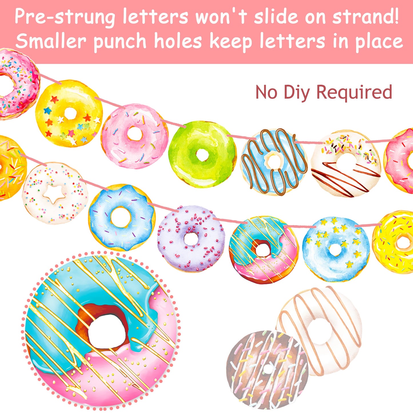 iPartyFun Donut Party Banners 4Pcs Donut Party Decorations Donut Themed Birthday Party Banner Decorations for Donut Theme Party Sweet Baby Shower Supplies