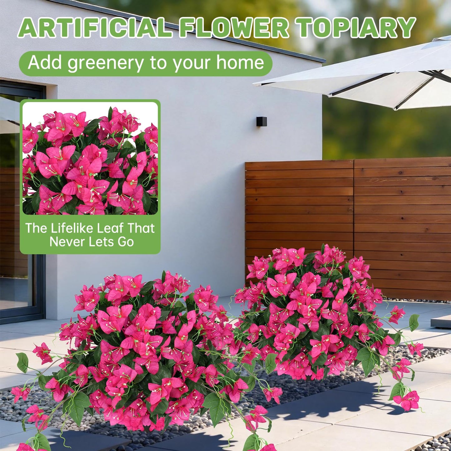 2Pack Artificial Bougainvillea Topiary Ball for Outdoor, Fake Silk Flowers Plants Bushes with Ground Spike, Faux UV Resistant Shurbs Trees for Outside,Front Porch,Patio,Balcony Decor
