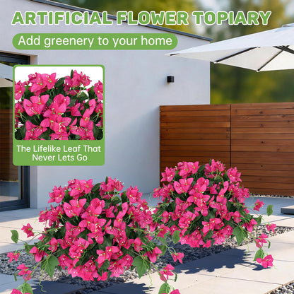 2Pack Artificial Bougainvillea Topiary Ball for Outdoor, Fake Silk Flowers Plants Bushes with Ground Spike, Faux UV Resistant Shurbs Trees for Outside,Front Porch,Patio,Balcony Decor