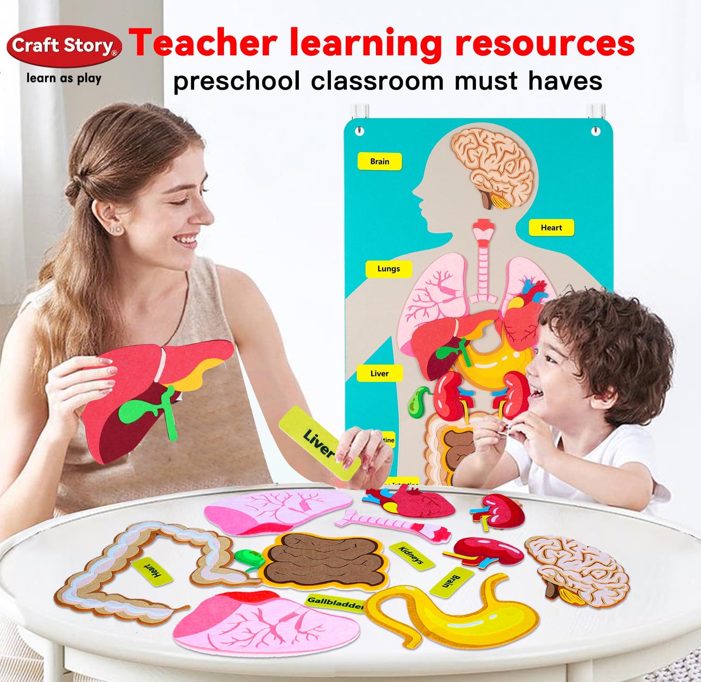 Craftstory Teaching Body Parts Felt Board Stories for Toddlers, Arts Crafts Toys for Kids Sensory Activities Teacher Daycare Supplies