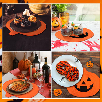 Widecook 4 Pcs Halloween Pumpkin Placemat Jack O Pumpkin Shaped Table Mats 13" x 14" Fall Autumn Harvest Table Decoration for Thanksgiving Holiday Festival Kitchen Dinner Tabletop Party Decor(Smile)