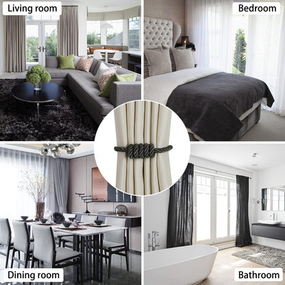 BEL AVENIR Magnetic Curtain Tiebacks, Decorative Drapery Holdbacks Modern Woven Tie-Backs with Exquisite Knot (Charcoal, 4 Pack)