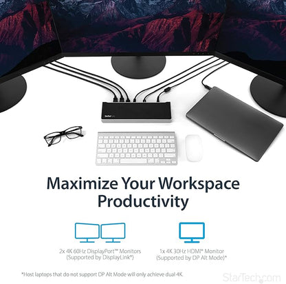 StarTech.com USB-C Triple Monitor Docking Station for MacBook Pro / Air M1 M2 M3 M4 & Windows, Universal 4K HDMI DP Dock, Thunderbolt Compatible, 100W Laptop Charging - TAA