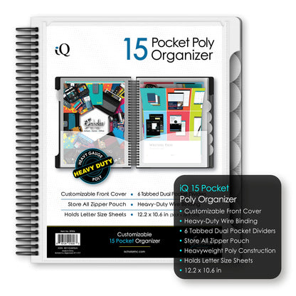 iScholar iQ+ 15 Pocket Organizer, 12.2 x 11 Inches, Tabbed Dividers, White (39906-WH)