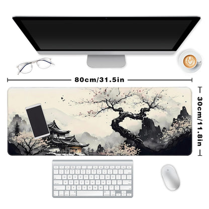 Extended Gaming Mouse Pad Anime Large Desk Pad with Non-Slip Base Full Keyboard Mat with Stitched Edges for Gaming and Office 31.5 x 11.8 inches (Wash Painting)