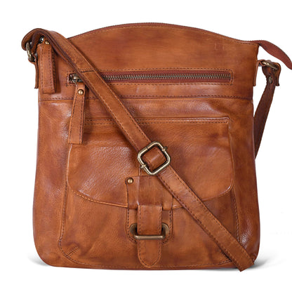 Oak Leathers Leather Crossbody Bag For Women With Adjustable Sling Strap - Medium Size Crossover Shoulder Handbag Purse (Tan Wash)