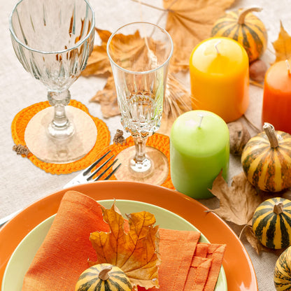 8 Pcs Crochet Pumpkins Coaster Handmade Knitted Drink Coaster Set Autumn Drink Cup Pad Mats Absorbent Bottle Mug Place Mats for Table Protection Fall Halloween Thanksgiving Themed Party Decoration