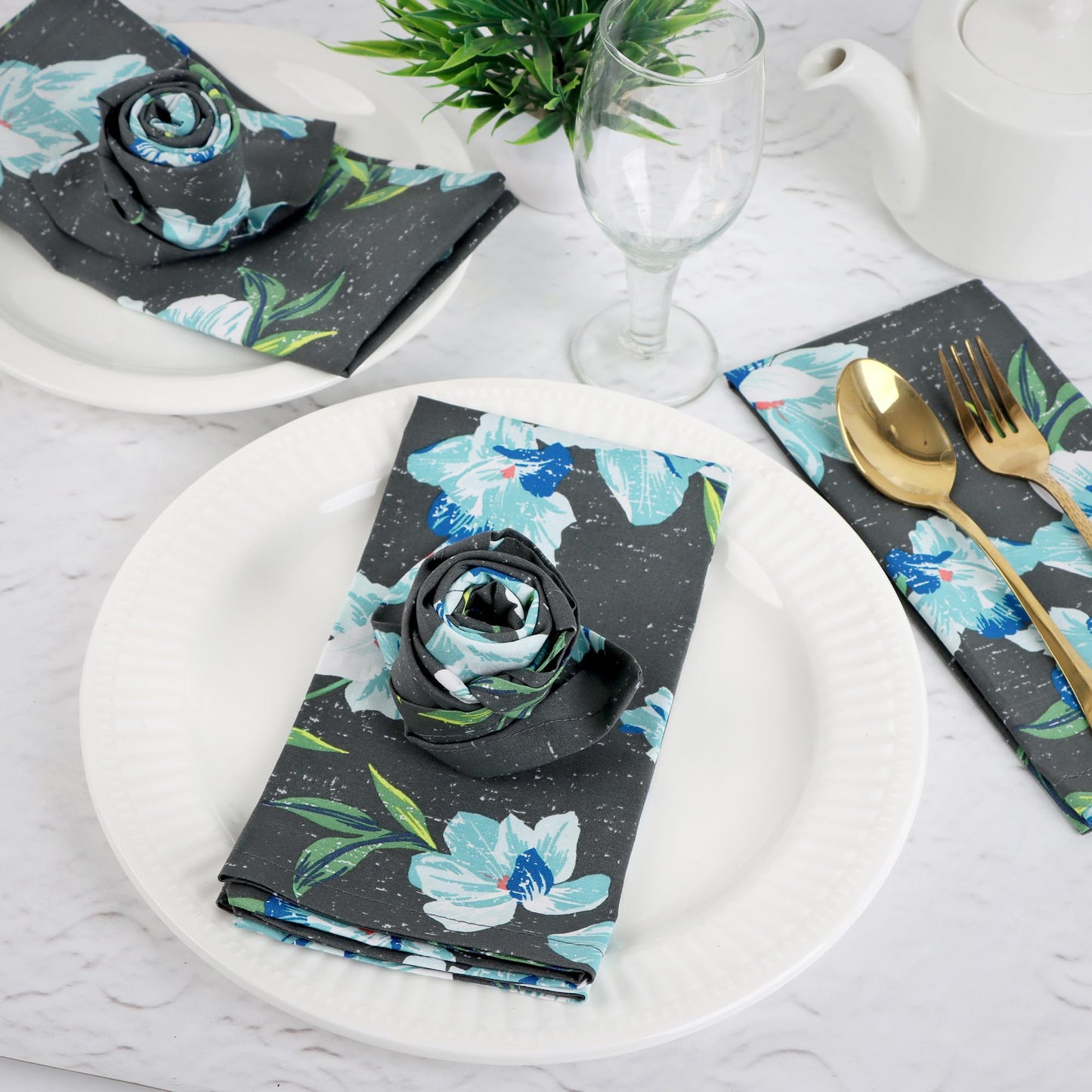 Cloth Napkins10 Pc Cotton Napkin Printed Inch Printed Home Decor Indian Eco Friendly Napkins for Halloween, Thanksgiving, Holiday Daily wedding uses Mix Lot Dinner (GREEN FLORAL, 17 X17 IN)